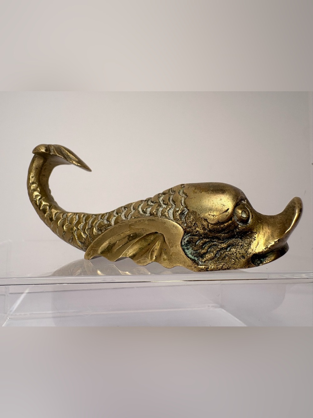 Vintage Brass Fish Sculpture Figurine Stamped MALTA Nautical Coastal Decor